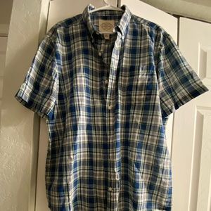 Men’s shirt, short sleeve St johns bay, XL, blue, white, yellow stripes.